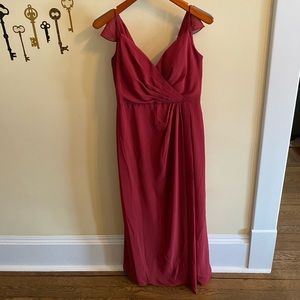 Maroon bridesmaid dress with flutter back detail